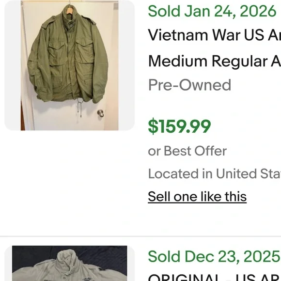 Men's Green Military Style Jacket 1972 Vietnam era men’s smal jacket - Picture 5 of 5